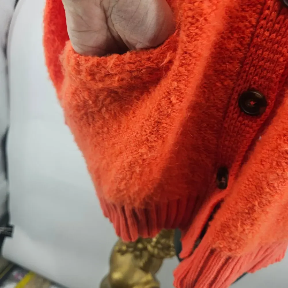 Free People Snow Drop Oversized Cardigan V Neck Sweater Orange XS Boho 3968 - Picture 7 of 13